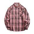 thumbnail image 2 of LEBONYARD Mens T-Shirts with Pockets,Men's Plaid Shirts Jacket,Men Casual Printing Pocket Long Sleeve Turndown Collar Blouse Shirt Pink L, 2 of 4