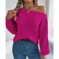 thumbnail image 6 of Pink Sweatshirt for Women's Solid Color Casual Cut Out One Line Neck Off Shoulder Long Sleeve Pullover Sweater Women Fall Clothes, 6 of 6