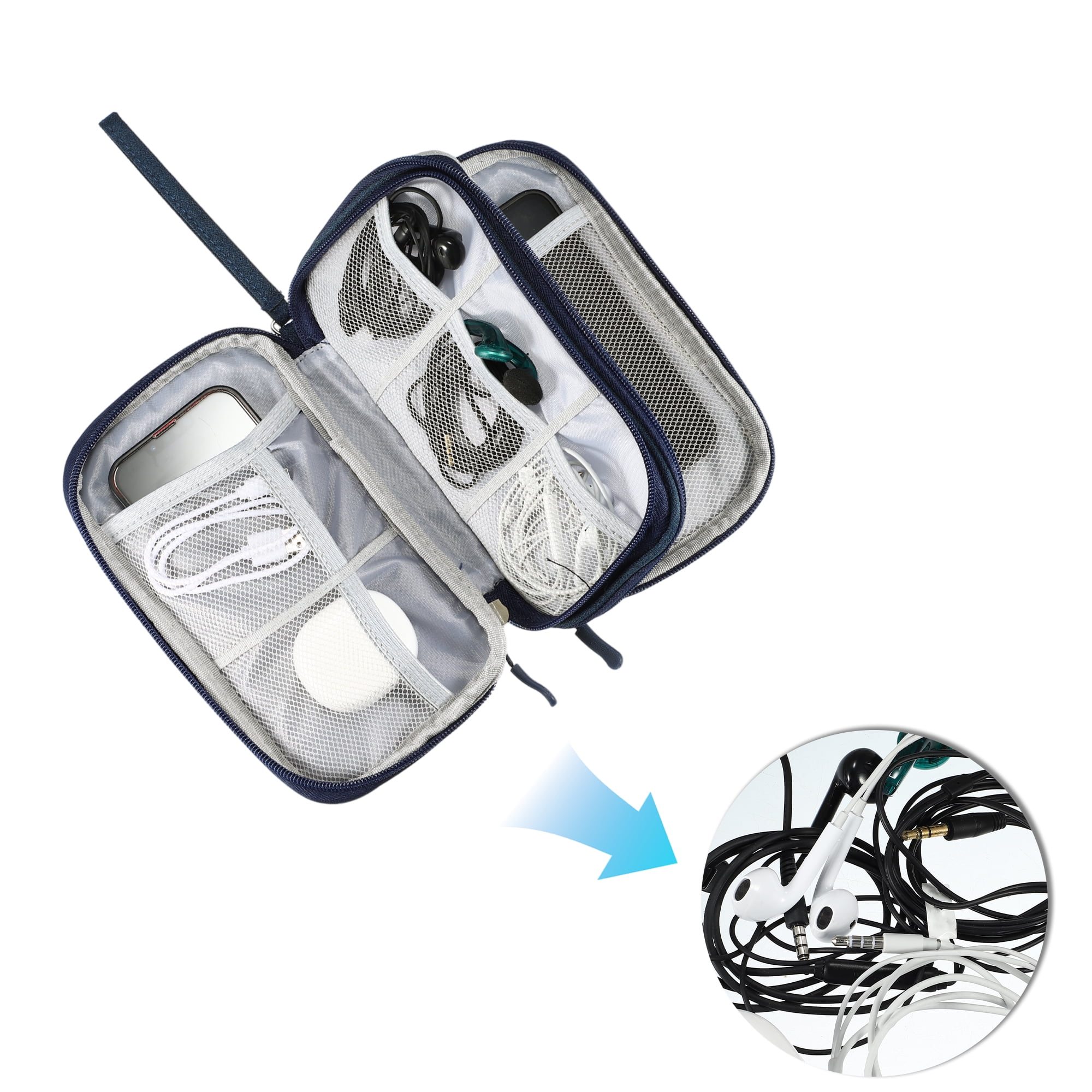 Unique Bargains Electronic Organizer Cable Double Layers Portable Pouch Green Large
