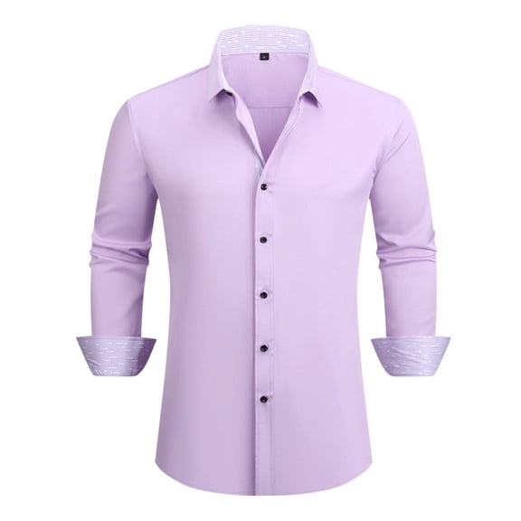 Wyobmus Mens Dress Shirts formal Long Sleeve Casual Button Down Shirt Regular Fit Business Work Shirt Wedding Contrast Shirt Pink