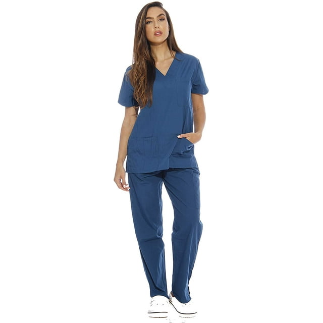 Greswe Ensemble de Sarrau Médical pour Femmes à Col en V avec Pantalon Cargo, Multiples Poches