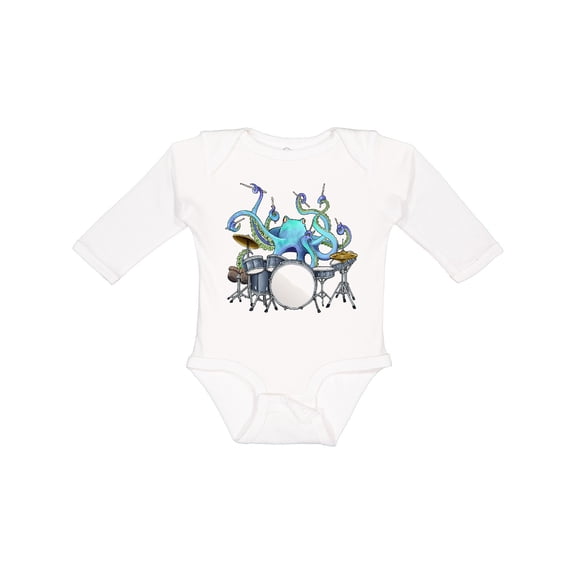 Inktastic Cute Blue Octopus Drumming Boys or Girls Long Sleeve Baby Bodysuit