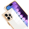 thumbnail image 2 of Case for iPhone 14 Pro Max Case Cute Plating Gold Case for Women Girls Soft TPU Shockproof Raised Full Camera Protection Electroplate Bumper Cover for iPhone 14 Pro Max-White, 2 of 14