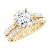 Rosec Jewels Moissanite Wedding Ring Set - 2 Carat Engagement Ring with Wedding Band - D-VS1 Quality Certified, 10K Yellow Gold, US 4.50