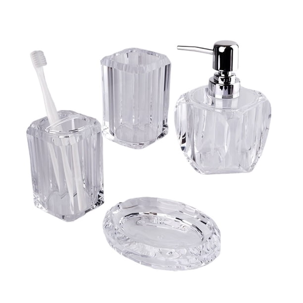 Juego de 4 accesorios de baño de resina: dispensador de jabón, vaso for enjuague bucal, soporte for cepillo de dientes y jabonera.