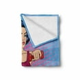 thumbnail image 2 of Fitness Soft Flannel Fleece Throw Blanket, Pop Art Woman Doing Exercises with Dumbbells Healthcare Vitality Retro Style, Cozy Plush for Indoor and Outdoor Use, 50" x 60", Multicolor, by Ambesonne, 2 of 6