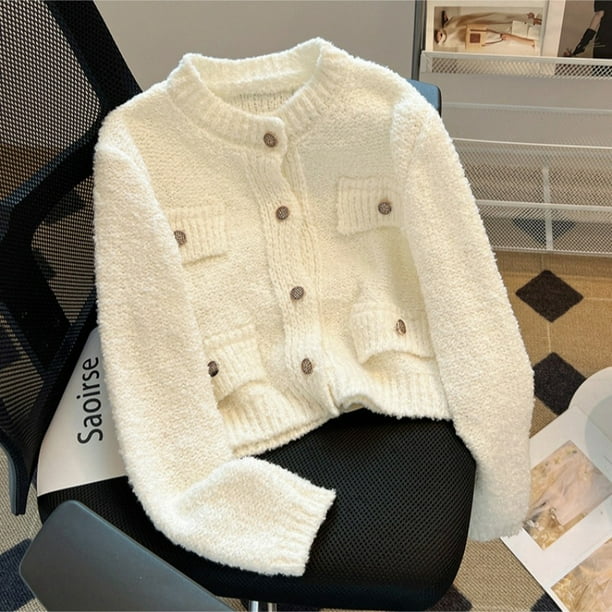 Suéter de temperamento de alta gama para mujer, cárdigan de punto corto y grueso, estilo Chanel retro francés, otoño e invierno, nuevo, para mujer