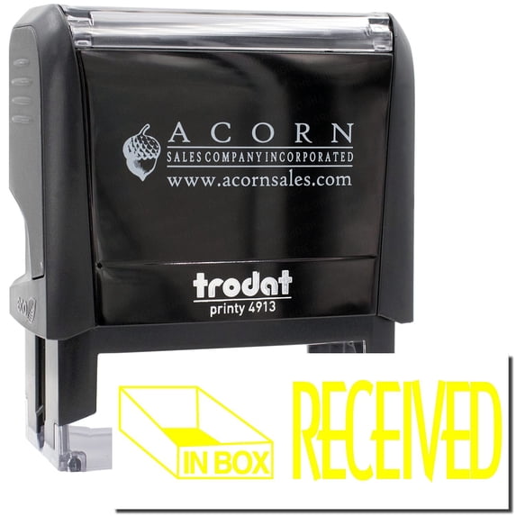 Large Self-Inking Received with In Box Icon Stamp, Trodat Printy 4913, Press and Print Stamping, Impression Size 7/8" x 2-1/4", Up to 10,000 Impressions - Yellow Ink