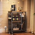 thumbnail image 2 of Movable Bakers Rack, Microwave Stand with Charging Station, Kitchen Storage Rack with Hooks and Basket, Casters and Adjustable Feet, for Small Space, Kitchen, Dining Room, Rustic Brown HB04UBR, 2 of 9