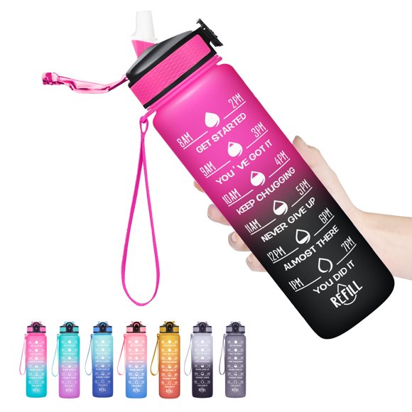 Hyeta Botellas De Agua De 32 Oz Con Tiempos Para Beber Y Pajita, Botella De Agua Motivacional Con Marcador De Tiempo, Botella De Agua Deportiva A Prueba De Fugas Para Gimnasio Y Al Aire Libre