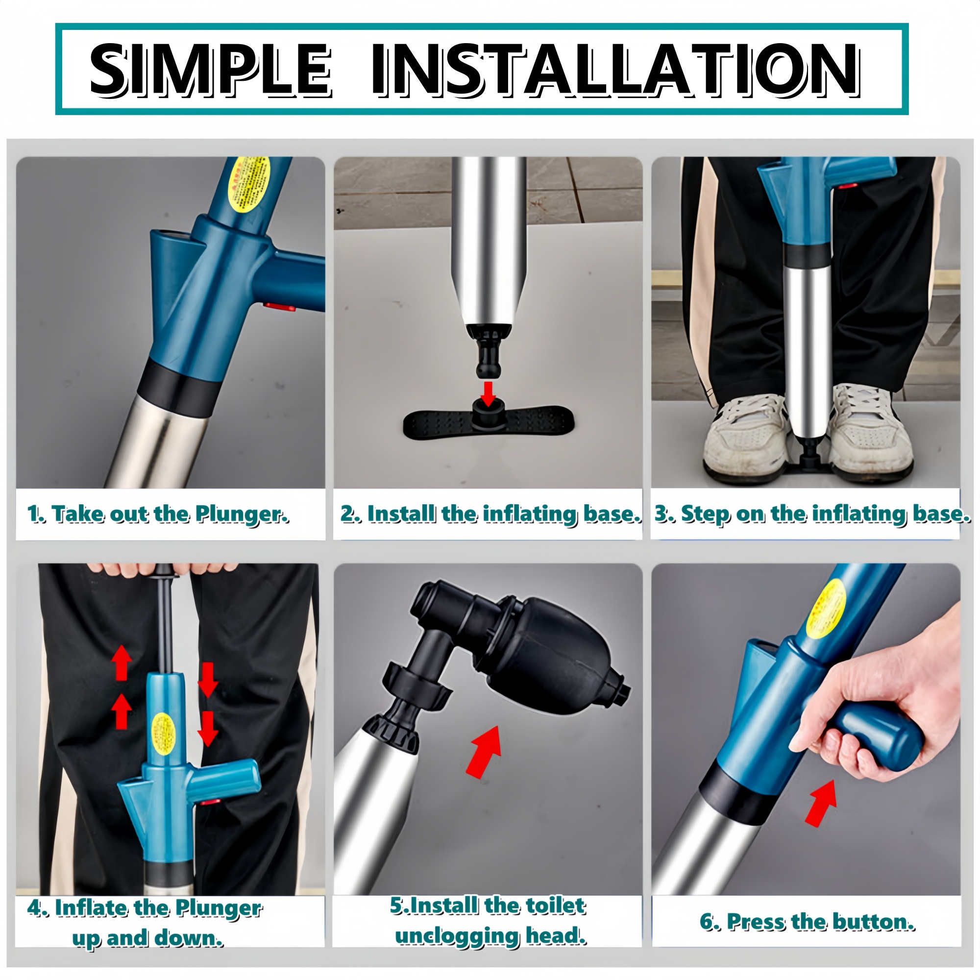 High Pressure Air Toilet Plunger, Air Drain Blaster Pump Plunger, Plunger for toilet, Power Vacuum Plumb Toilet Clog Remover for Kitchen Sinks, Shower Drains,Bathtub, Suction Plunger  Clogging Solver