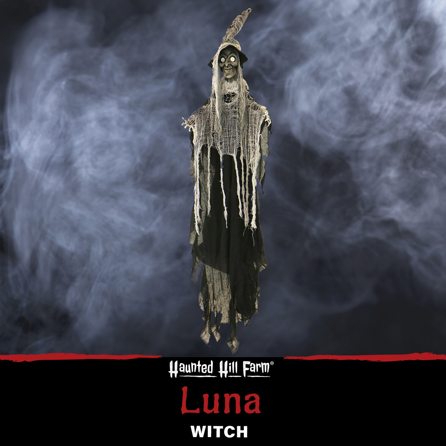 Haunted Hill Farm 51-In. Luna the Hanging Witch with Button Eyes, Indoor or Covered Outdoor Halloween Decoration, Poseable, HHWITCH-35H