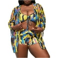 thumbnail image 2 of Honeeladyy Womens Plus Size 3 Piece Printed Drawstring Ruched Shorts Bikini Swimsuit with Cover Up Kimono Yellow XXL, 2 of 9