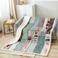 thumbnail image 2 of Farmhouse Rustic Sherpa Blanket Cabin Room Decor, Vintage Country Wooden Throw Blanket Queen Size Teens Adult Bedroom, Farm Animal Barn Door Windmill Fleece Blanket Lodge Decor, Teal Brown, 2 of 6