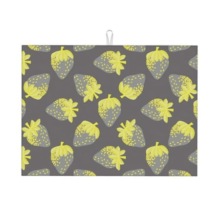 

Large Dish Drying Mats for Kitchen Counter - Yellow strawberry print 18x24In Anti-Slip Absorbent Microfiber Drying Mat for Kitchen Counter Mat Dish Rack Mat with Hanging Loop