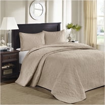 JERFIT Reversible Queen Bedspread Set with Shams, Khaki Cotton Blend, Anti-Microbial, Oversized Quilted Coverlet for Deep Mattress
