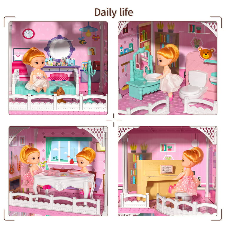  Dream Doll House Girls Toys- 4-Story 12 Rooms Playhouse 4-5  Year Old w/ 2 Dolls, Dollhouse Furniture Accessories, Pretend Cottage Toy  House, Toddler for Kids Ages 3 4 5 6 7 : Everything Else