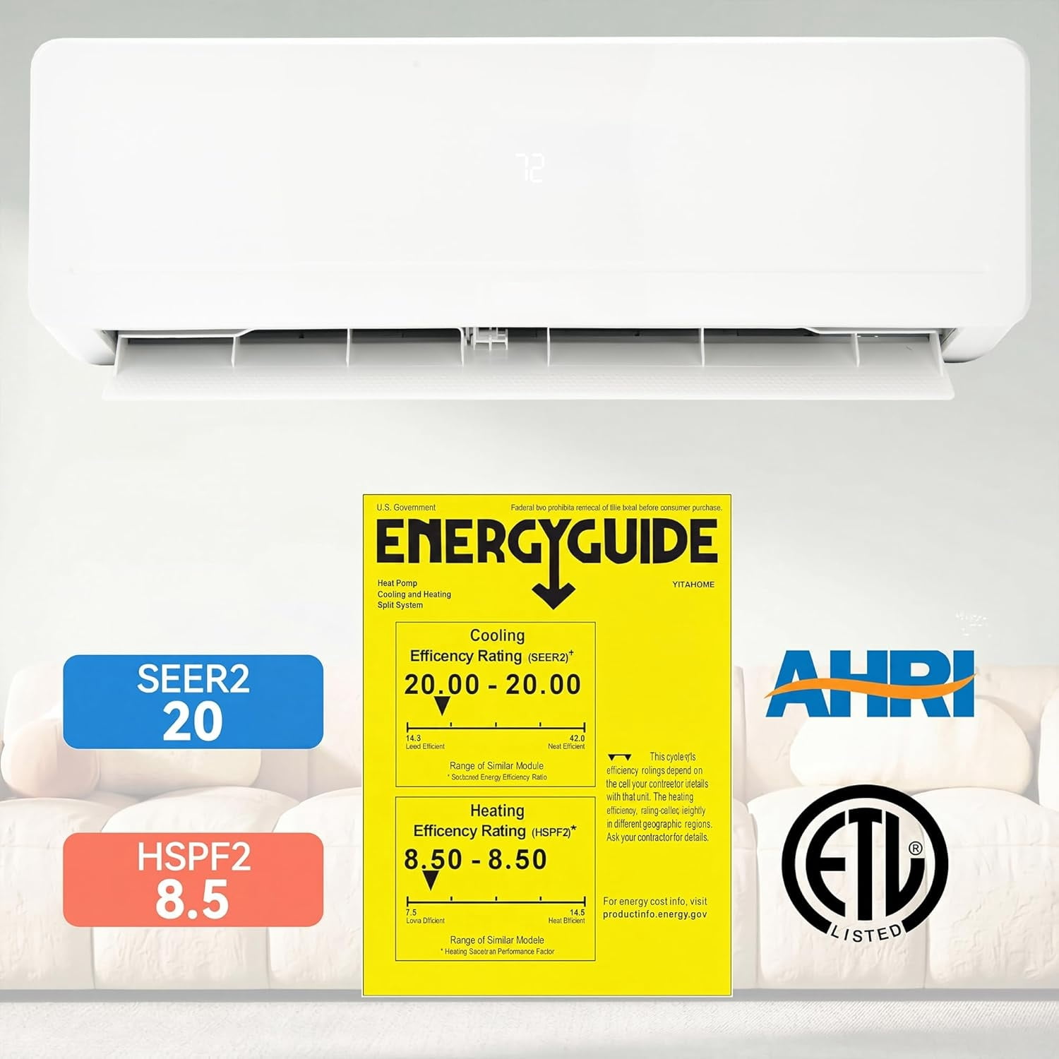 Uforic 12000 BTU Mini Split AC/Heater 230V 20 SEER2 WiFi Alexa