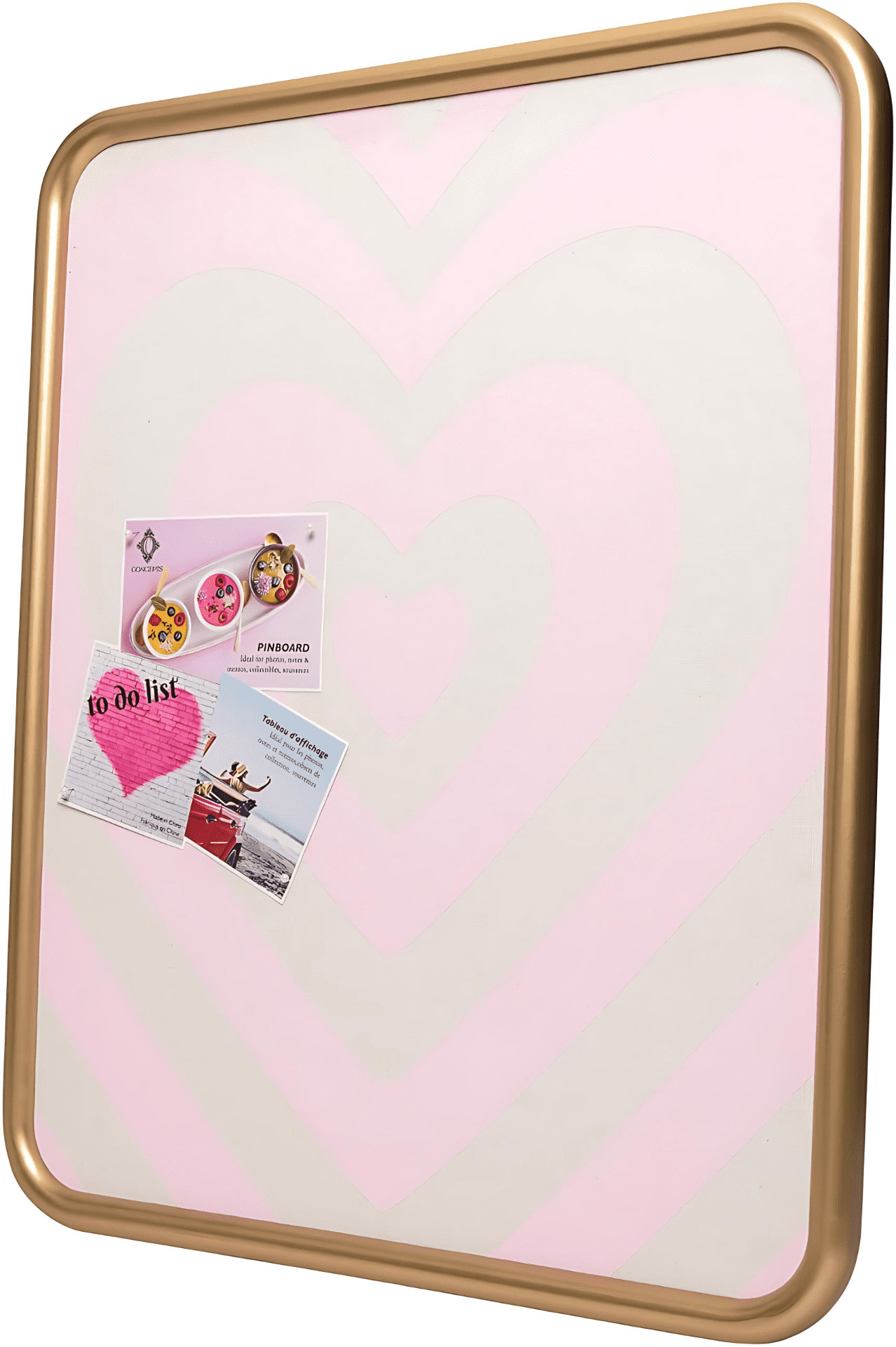 Concepts Decorative Fabric Pinboard, Framed Canvas Bulletin Board with Gold Frame, Wall Organizer, Cork Board for Bedroom, Dorm, Office — Hearts Print Canvas