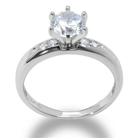 14K Solid White Gold 1 Ct. Round Solitaire CZ Engagement Ring