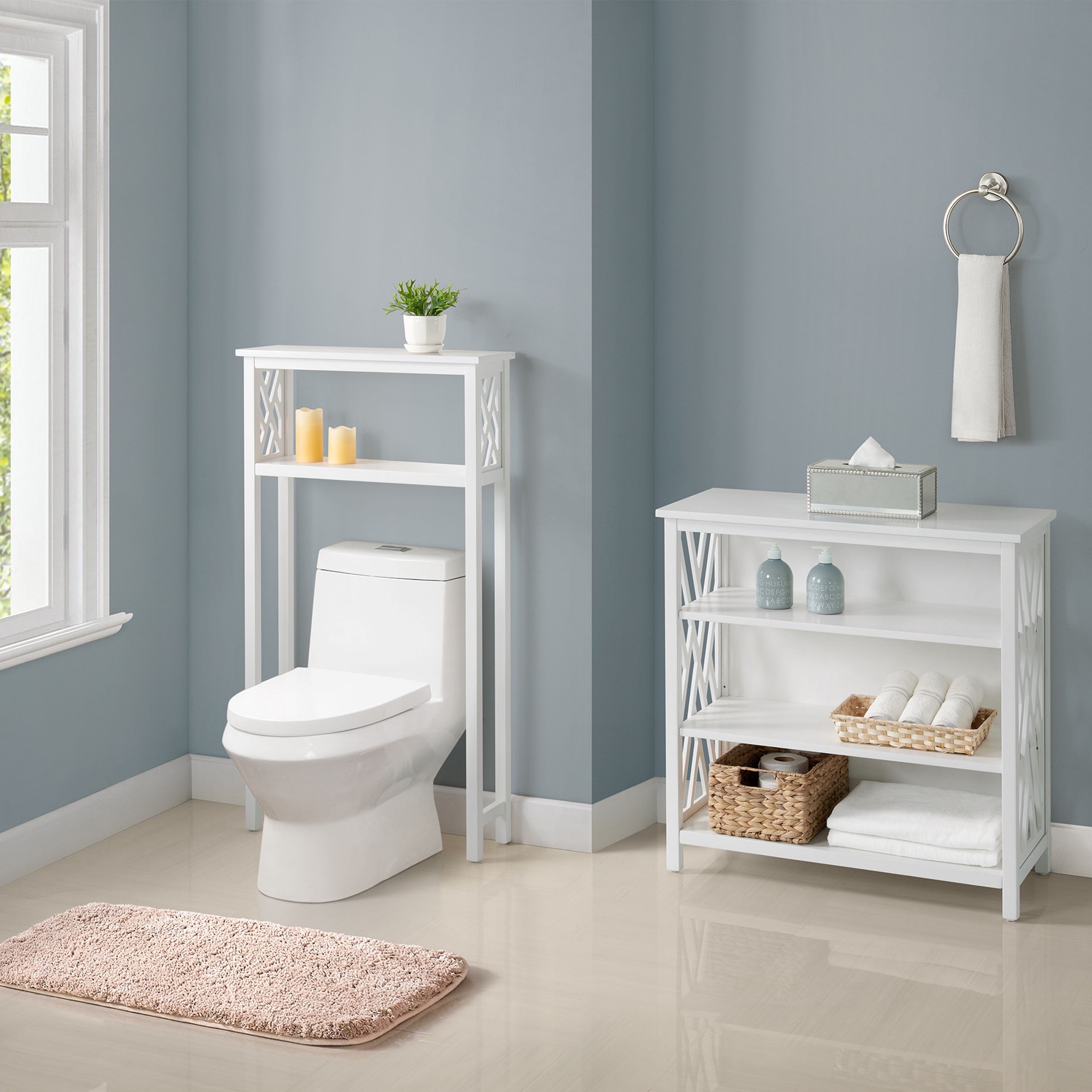 Alaterre Furniture 32x32 Adjustable Shelf Organizer and 27x48 Over The Toilet Storage Rack (White)