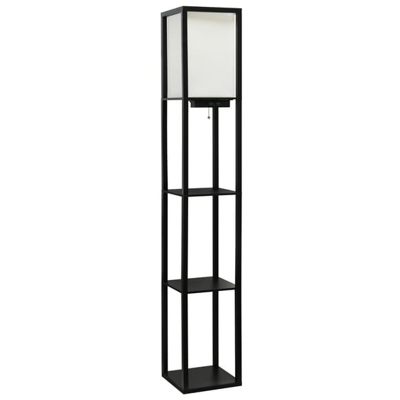 62.5 inch Black Floor Lamp Organizer Storage Shelf with 2 USB Charging Ports, 1 Charging Outlet
