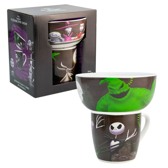 Set Desayuno Individual, Vajilla Porcelana 2 Piezas, Diseño El Extraño Mundo de Jack Disney con Caja de Regalo