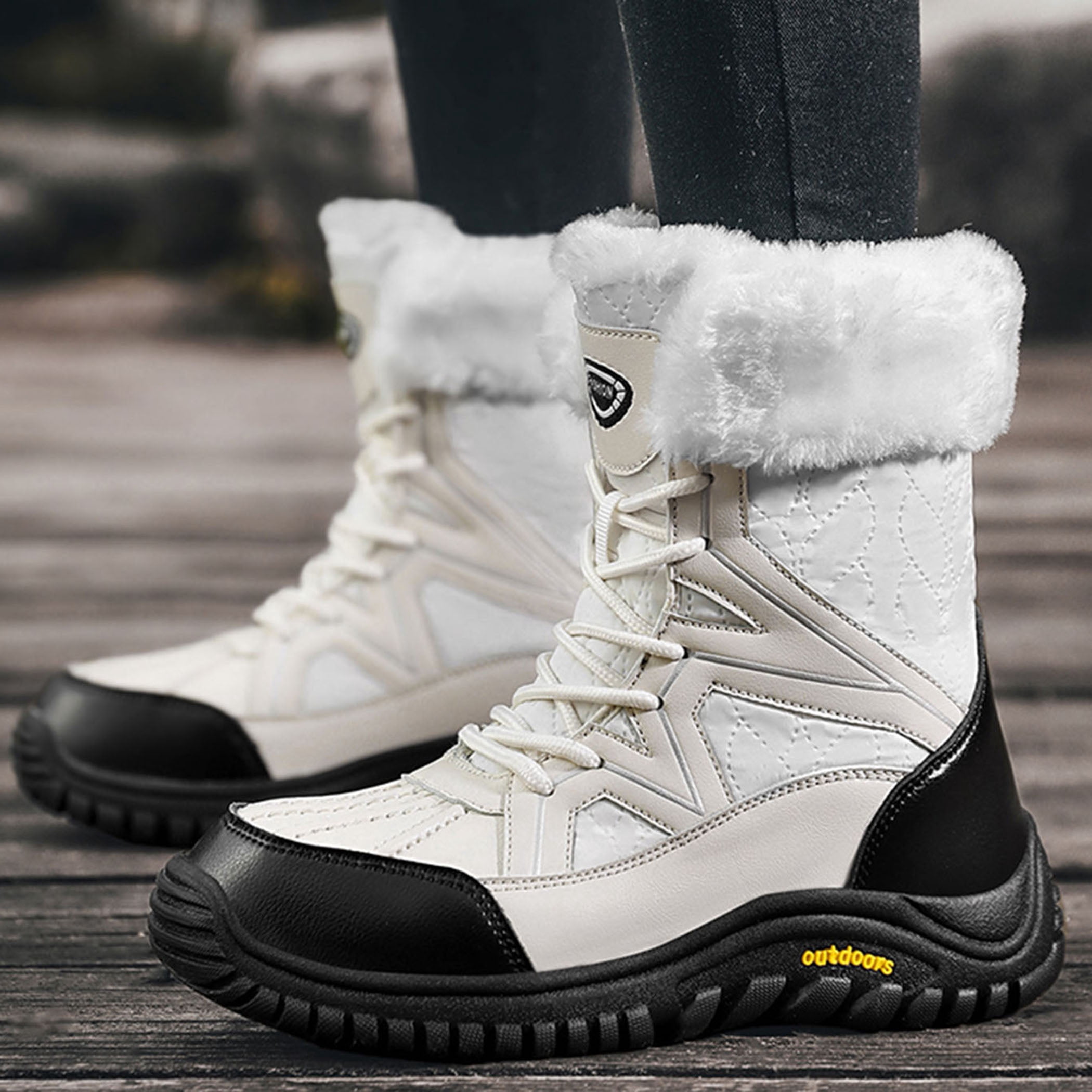 Faux Fur Lined Snow Boots for Women Waterproof Warm Winter Shoes Mid Calf Outdoor Hiking Boots