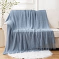 thumbnail image 4 of Battilo Bluish Grey Throw Blanket for Couch,Textured Knit Throws with Tassels,Home Decor,50"x60", 4 of 8