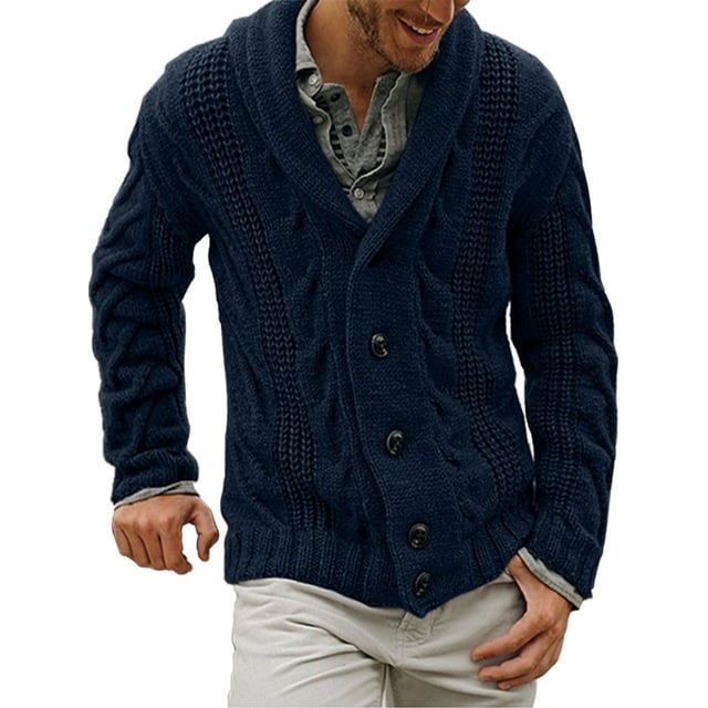 MAWCLOS Cardigan Col Châle pour Hommes, Bouton avant, Tricot Décontracté à Manches Longues