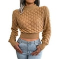 thumbnail image 3 of Bibifish Womens Sweaters Mid Neck Cropped Sweaters Long Sleeve Casual Solid Color Pullover Knitted Jumper Top Sweaters For Ladies, 3 of 8