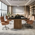 thumbnail image 4 of Tribesigns 63-Inch Rectangle Conference Table for 6-8 People, Large Meeting Table with Sturdy Pedestal Base for Conference Room, Black & Brown, 4 of 6