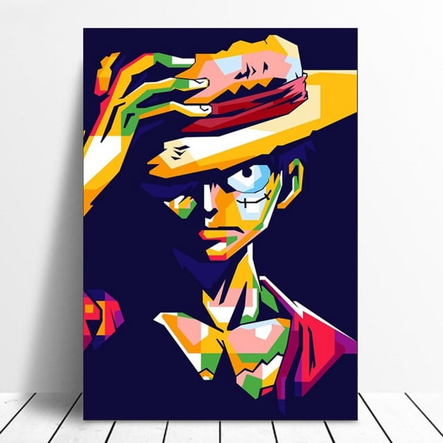 Cuadro Decorativo One Piece Monkey D. Luffy Sombrero Colorido Canvas Listo Para Colgar 35x55cm Jungle Art Impresion Tela Arte