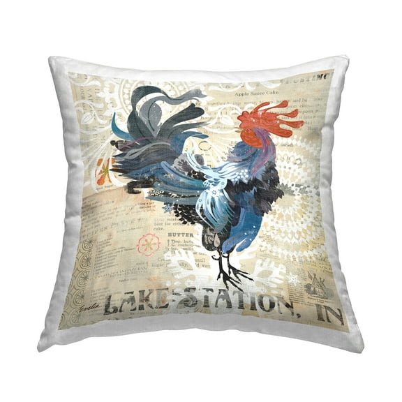 Stupell Industries Country Rooster Layered Ephemera Printed Throw Pillow Design by Evelia Designs