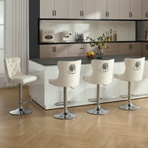 Velvet Bar Stools Set of 4 Modern Counter Height Bar Stools with Lion Pull Ring Tufted Back, Nailhead Upholstered Barstools for Home Kitchen Island, Swivel Adjustable Stool Chair in Cream