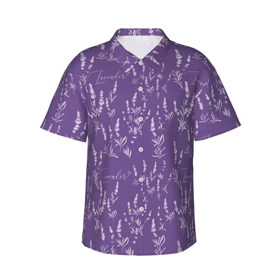 Fotbe Lavender Flowers Hawaiian Shirt for Men Unisex Summer Beach Casual Short Sleeve Cotton Linen Button Down Shirts-3X-Large