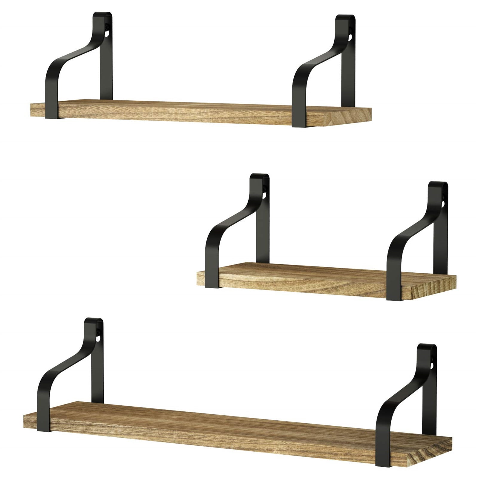 Rustic Paulownia Wood Wall Shelves Set of 3 Details about   Amada Floating Shelves Wall Mounted 