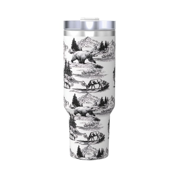 Bear Deer Cup Insulated Tumbler Stainless Steel Vacuum Travel Mug 40 oz with Handle and Straw Lid
