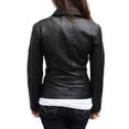 thumbnail image 2 of NOORA  Womens  Lambskin Black Leather Biker Jacket With Zipper & Pocket | Zip On Sleeves | Collared Jacket | ST05, 2 of 8