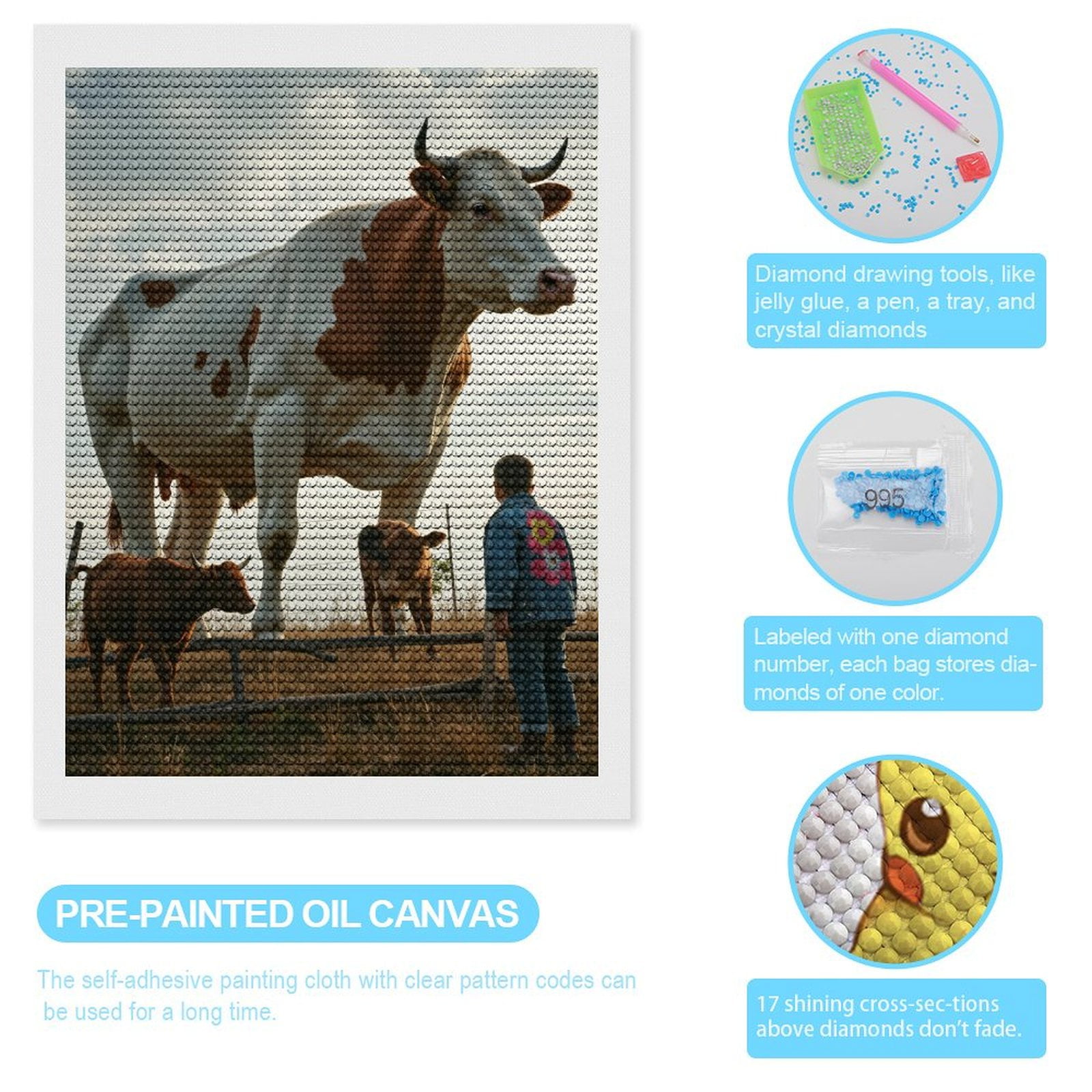 Diamond Art Kits for Adults, Farm Giant Calves Encounter 5D Diamond Painting Kits for Adults Beginners, DIY Full Drill Diamond Painting, Gem Art and Crafts 12x16