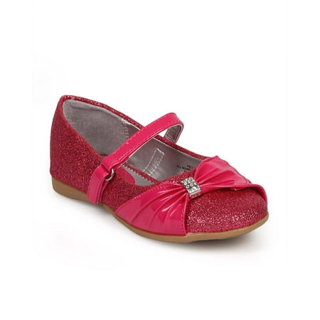 Little Angel DF70 Girl Glitter Round Toe Rhinestone Bow Mary Jane Flat (Toddler)