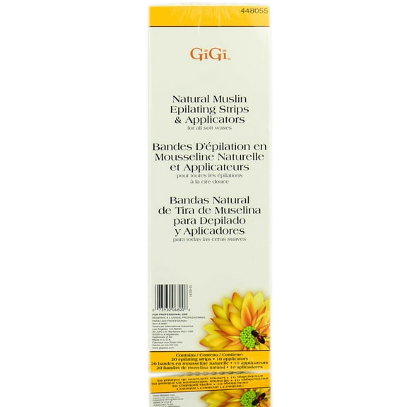 GiGi Natural Muslin Epilating Strips and Applicators - 20 Stips and 10 Applicators - Pack of 1 with Sleek Comb
