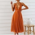 thumbnail image 2 of Sundresses for Women Casual Summer - Womens Spaghetti Strap Tulle Dress Sleeveless V Neck Backless High Waist Cocktail Party Midi Dresses with Belt, 2 of 7