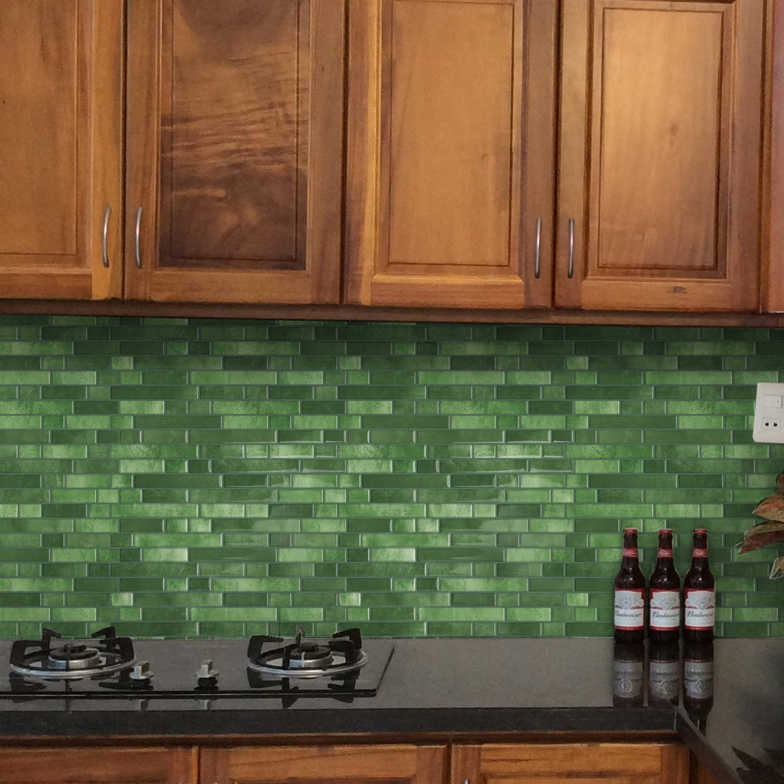 DEWOO Thick Kitchen Peel and Stick Tile Backsplash, Stick on Wall Tiles, 12"x12" Self Adhesive Sticky 3D Wall Marble Tiles Bathroom (10-Sheet，Green)