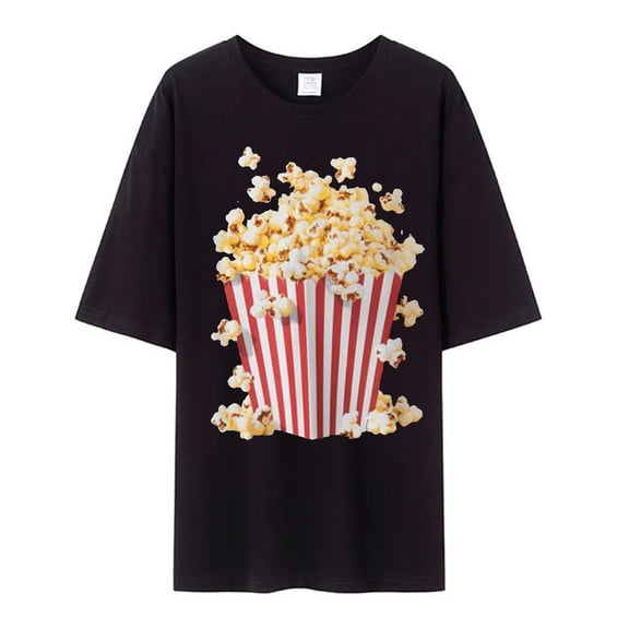 Bibifish Mens T-Shirts Loose Fit Crew Neck Popcorn Graphic Print Tshirts Casual Trendy Short Sleeve Daily Tee Tops