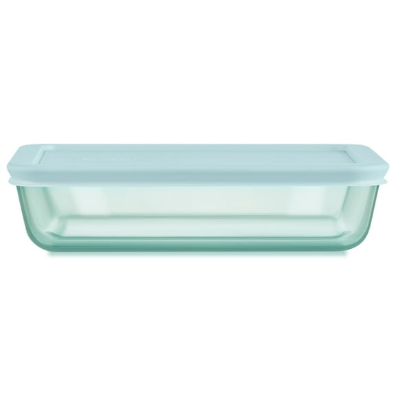 Pyrex Simply Store Tinted Glass 3-cup Rectangle Storage Container with Lid, Aqua