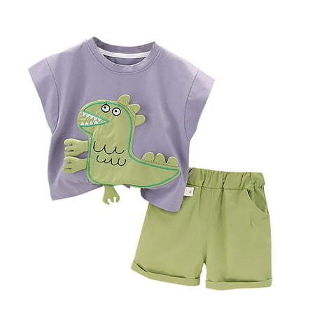 

TAIAOJING Toddler Baby Boy Summer Clothes Suit Cartoon Dinosaur Print Creweck Short Sleeved Shorts Casual Two Piece Suit Outfit 3-4 Years