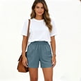 thumbnail image 5 of Resicozy Linen Shorts for Women Casual Summer High Waisted Wide Leg Lounge Beach Vacation Shorts with Pockets Blue XL, 5 of 5