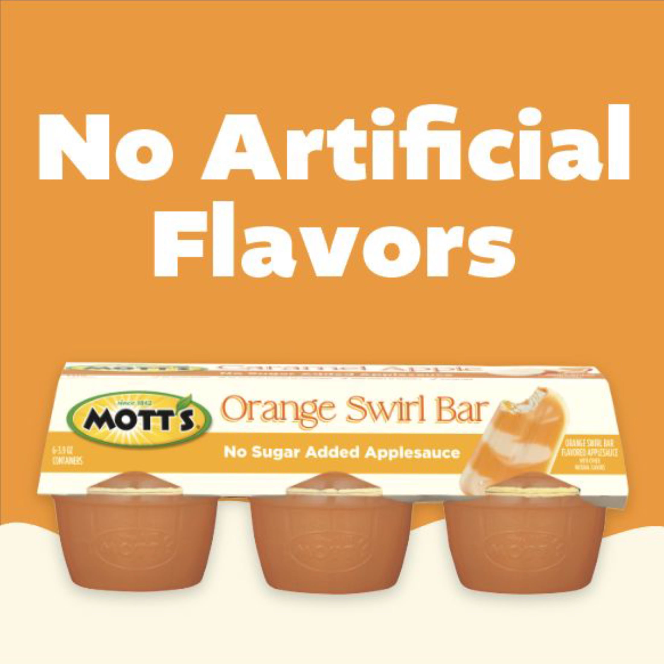 Mott's No Sugar Added Orange Swirl Bar Applesauce, 3.9 oz, 6 Count Cups