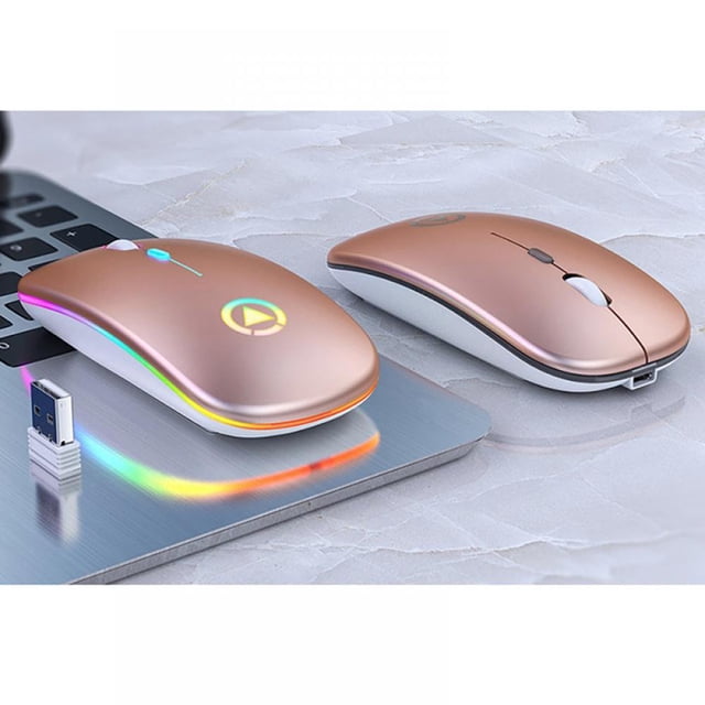 LED Wireless Mouse Rechargeable 2.4G Slim Mute Silent Click Noiseless Optical Ergonomic Mouse Portable Travel Cordless Mouse with USB Receiver for MacBook PC Computer Laptop.